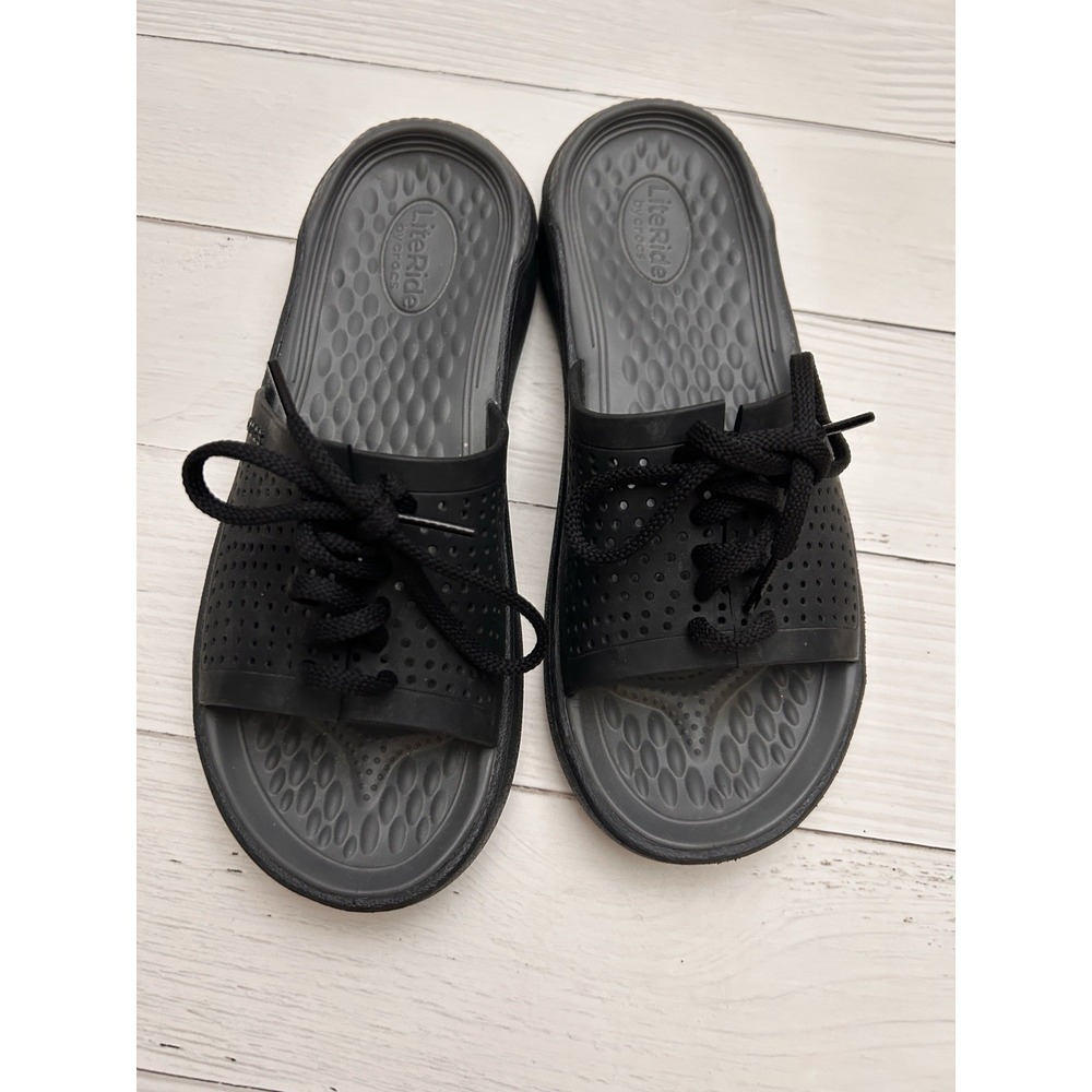 Crocs LiteRide Flip Flops Black Tie Front Comfort Casual Sandals Size Women's 8